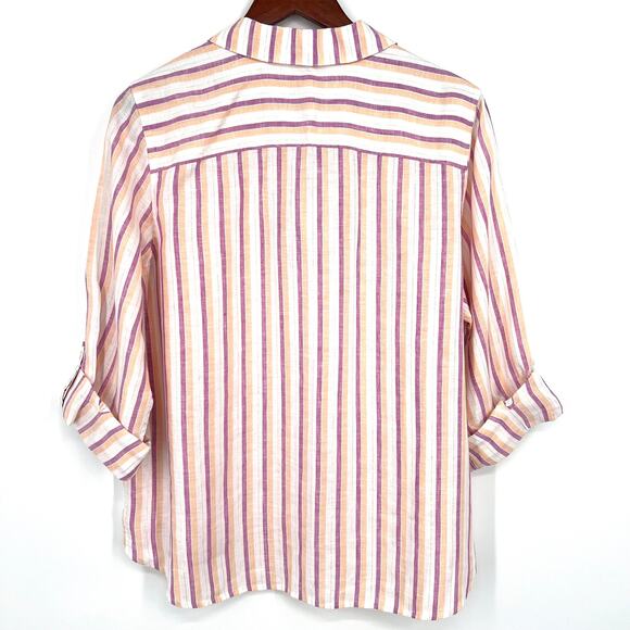 NEW NWT $99 Chicos Large 2 100% LINEN Gold Shimmer Stripe Blouse Shirt Top Beach - Picture 10 of 10